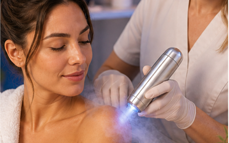 A targeted localised cryotherapy session in progress at The Cryo Clinic.