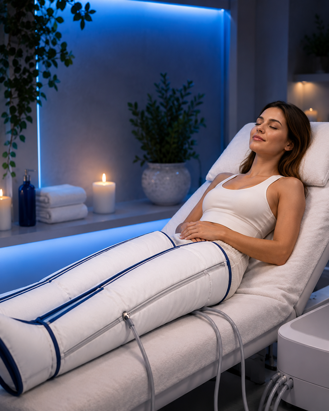 A relaxing leg compression therapy session at The Cryo Clinic in Rossendale.