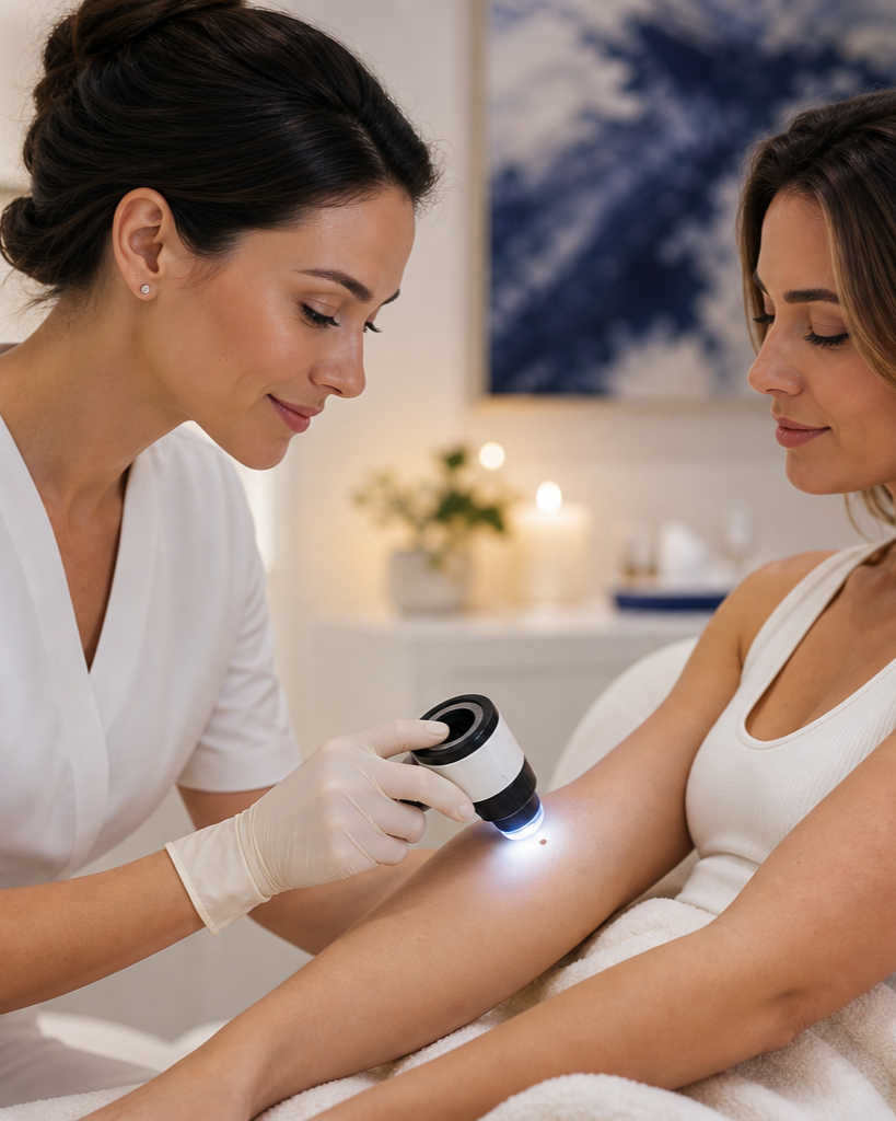 A nurse-led mole and skin screening assessment at The Cryo Clinic.
